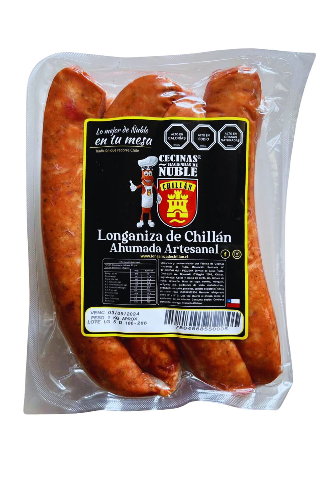 Longaniza Artesanal Ahumada | 1kg | Cecinas Hacienda de Ñuble